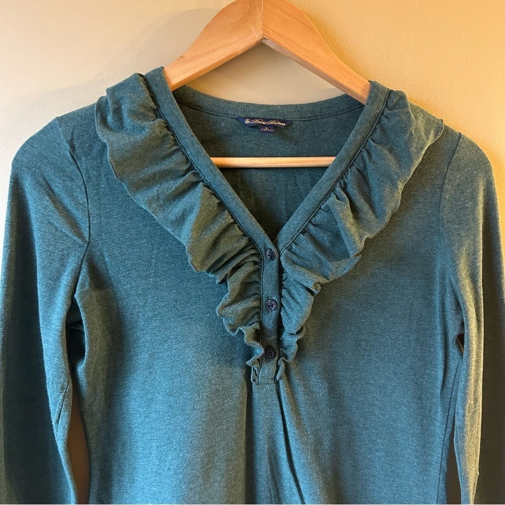 Brooks Brothers Women’s Small Dark Green Long Sleeve Top Ruffled Collar Shirt - Picture 2 of 10